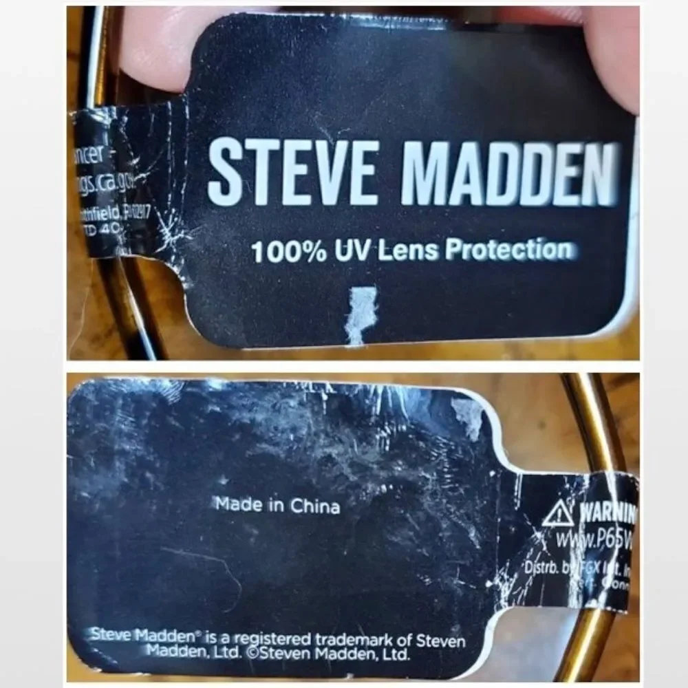 New Steve Madden Sunglasses Logo Printed Mirrored Aviators Black Gold NWT - Picture 15 of 16